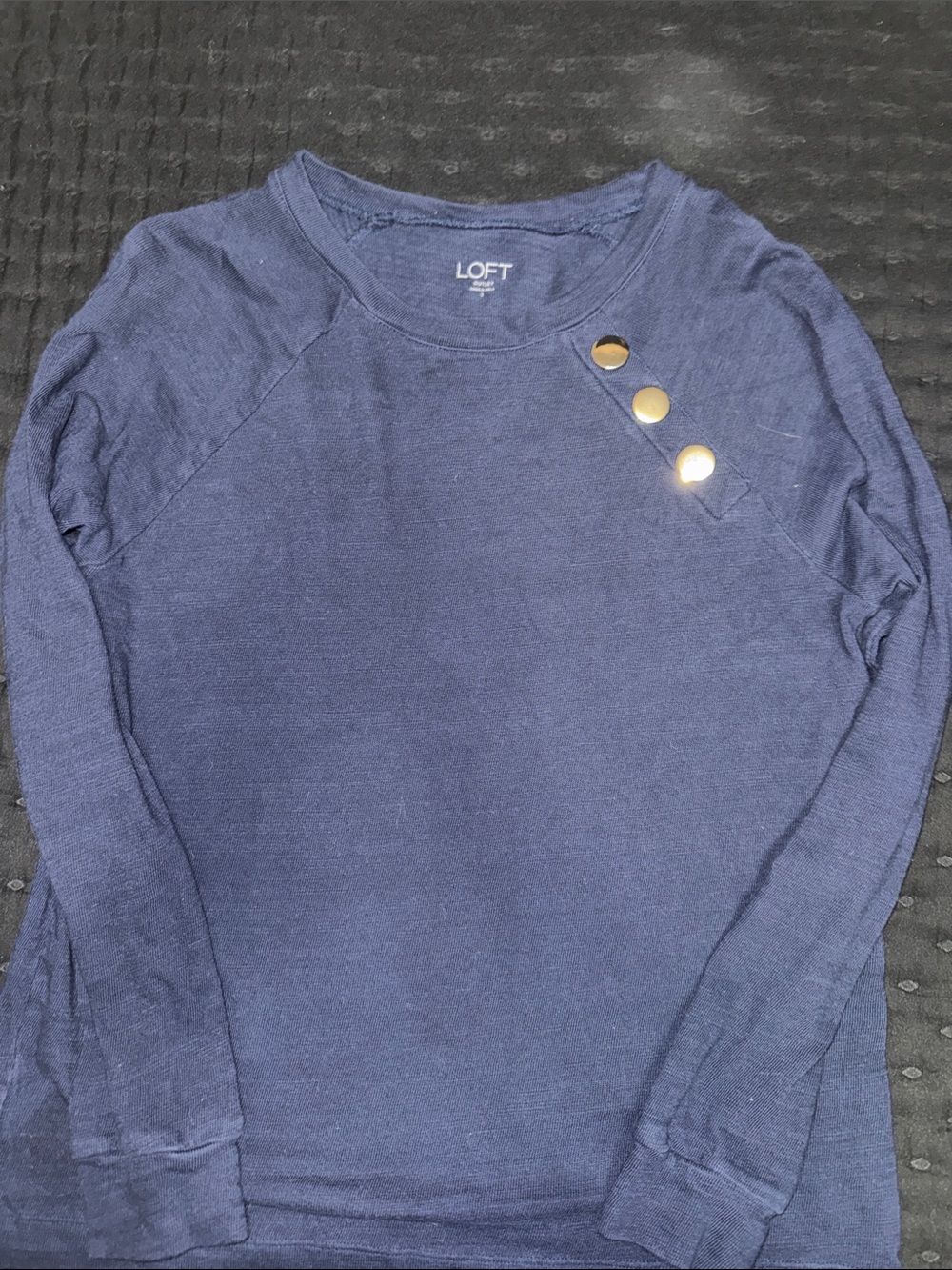 LOFT Navy Crewneck Sweater with Gold Buttons